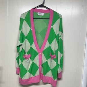First Love Green and Pink Argyle Cardigan